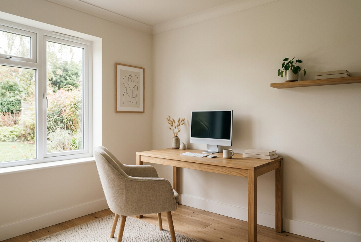 AI-generated study inspiration with pale neutral flat matt walls and ceiling, not a verified Nova 2 application