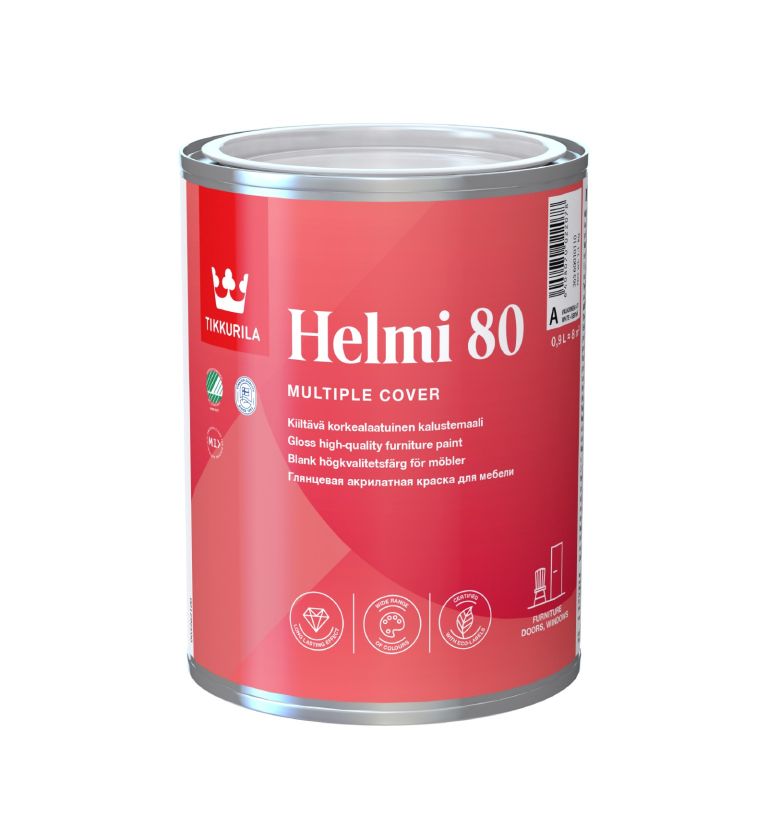 Tikkurila Helmi 80 - High Performance Gloss Paint For Furniture & Wood (Water-Based And Ultra Low VOC