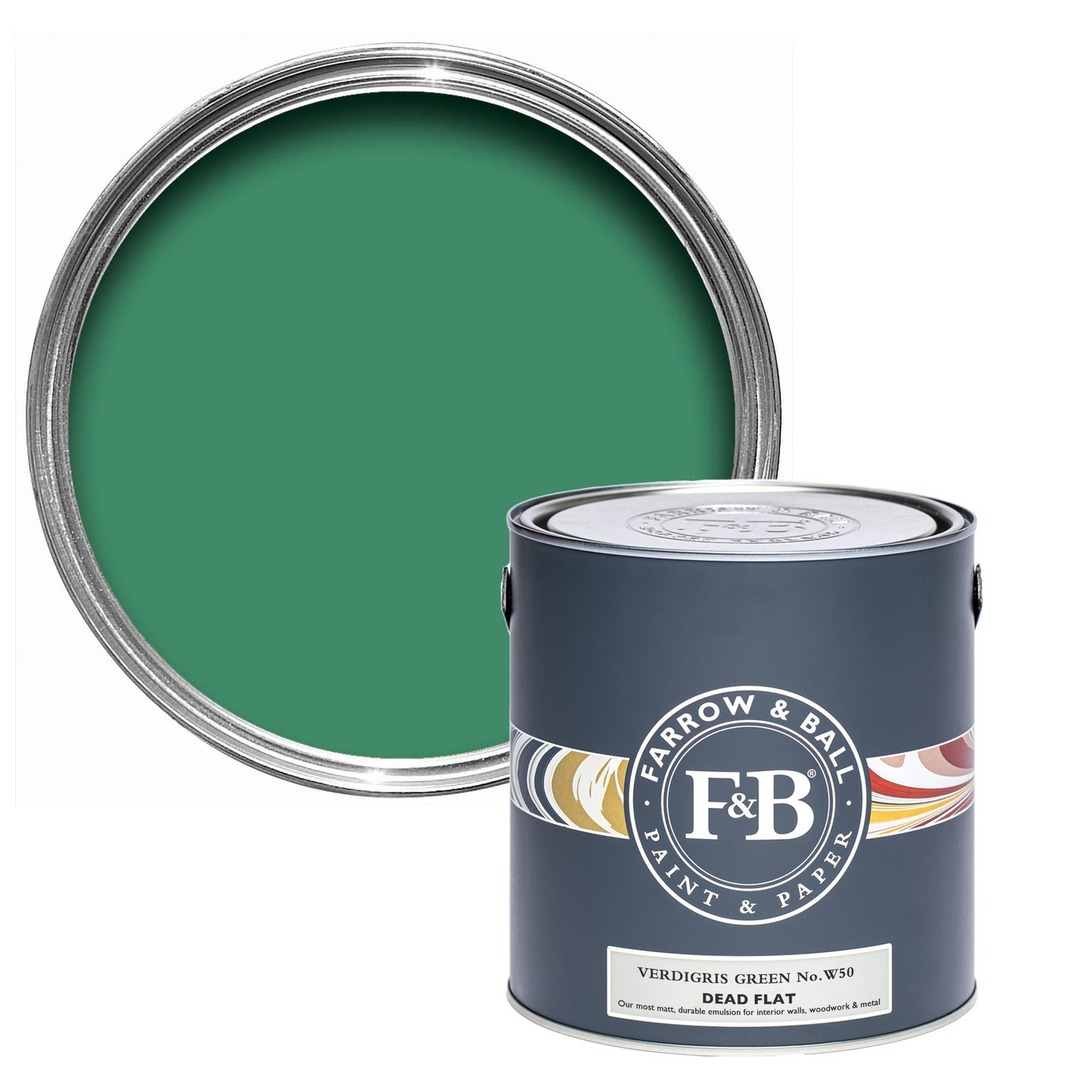Farrow & Ball Verdigris Green No. W50 - Dead Flat 2.5L