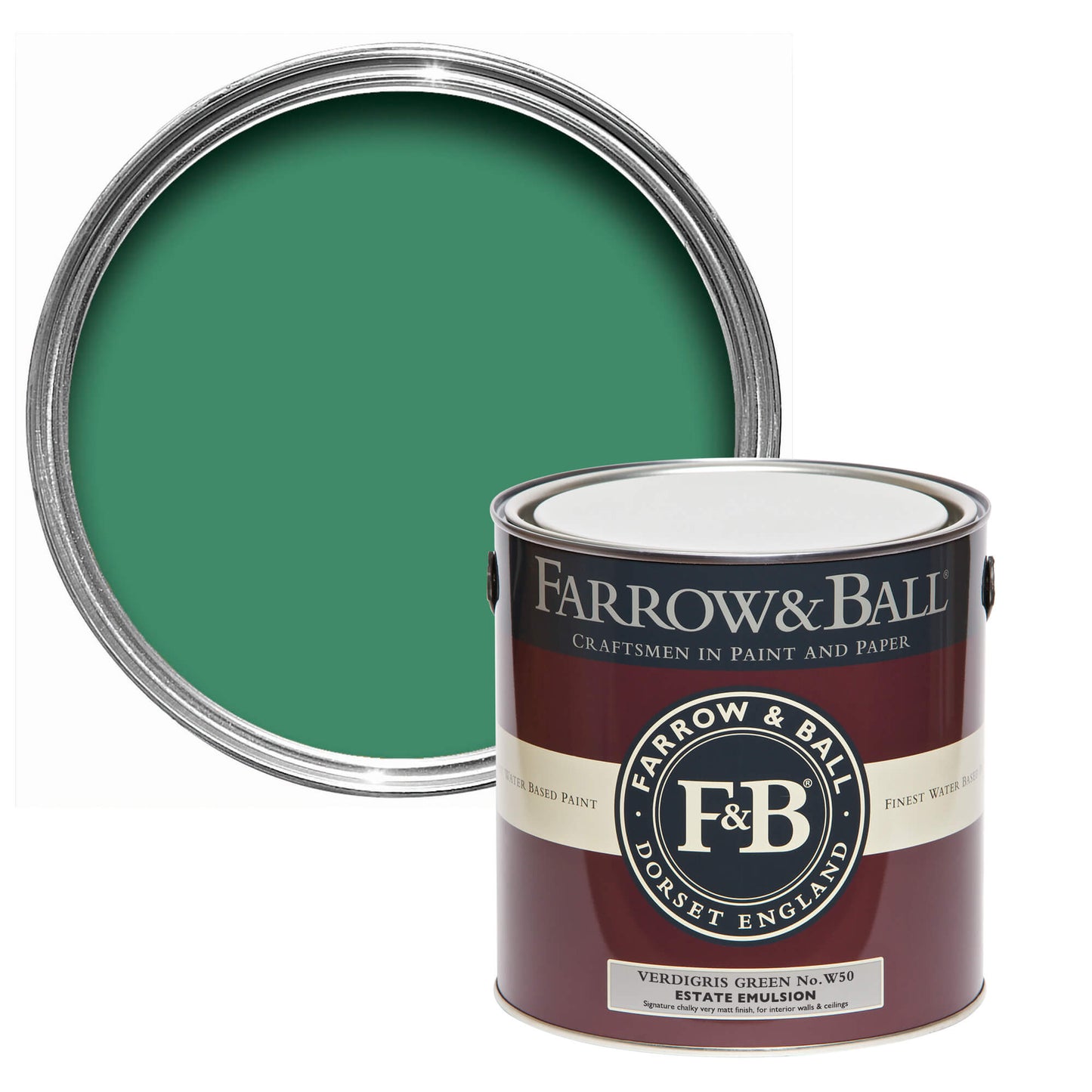 Farrow & Ball Verdigris Green No. W50 - Flat Eggshell 2.5L