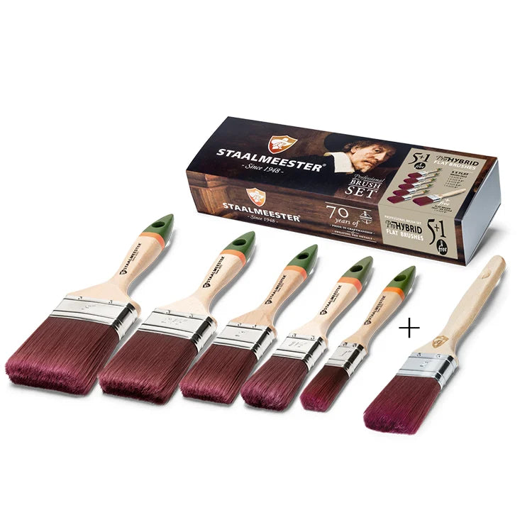 Staalmeester Staalmeester 'The Works' Pro Hybrid Flat Brush Set 5 + 1 Brush Free Pack paint